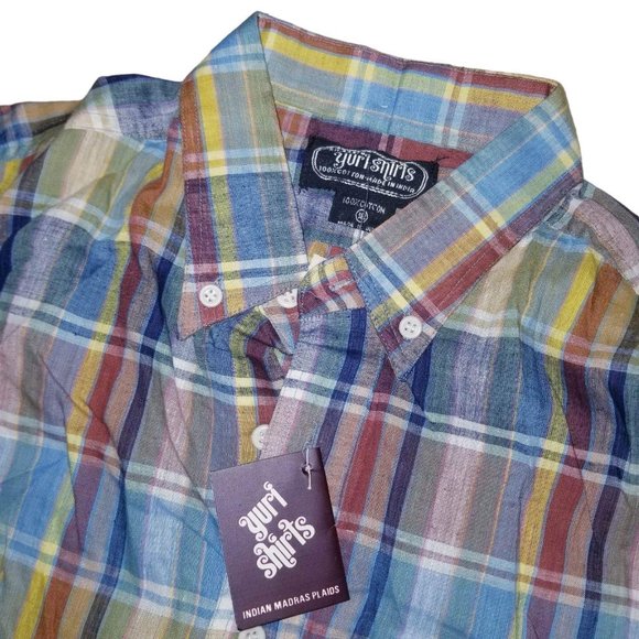 VTG 80's NWT Yuri Men's Button Down Plaid Long Sleeve Casual Shirt Size 18 S - Picture 3 of 4